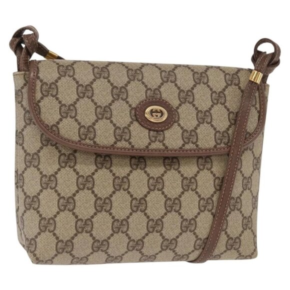 Gucci Handbags - GUCCI GG Supreme Shoulder Bag PVC Beige Gold